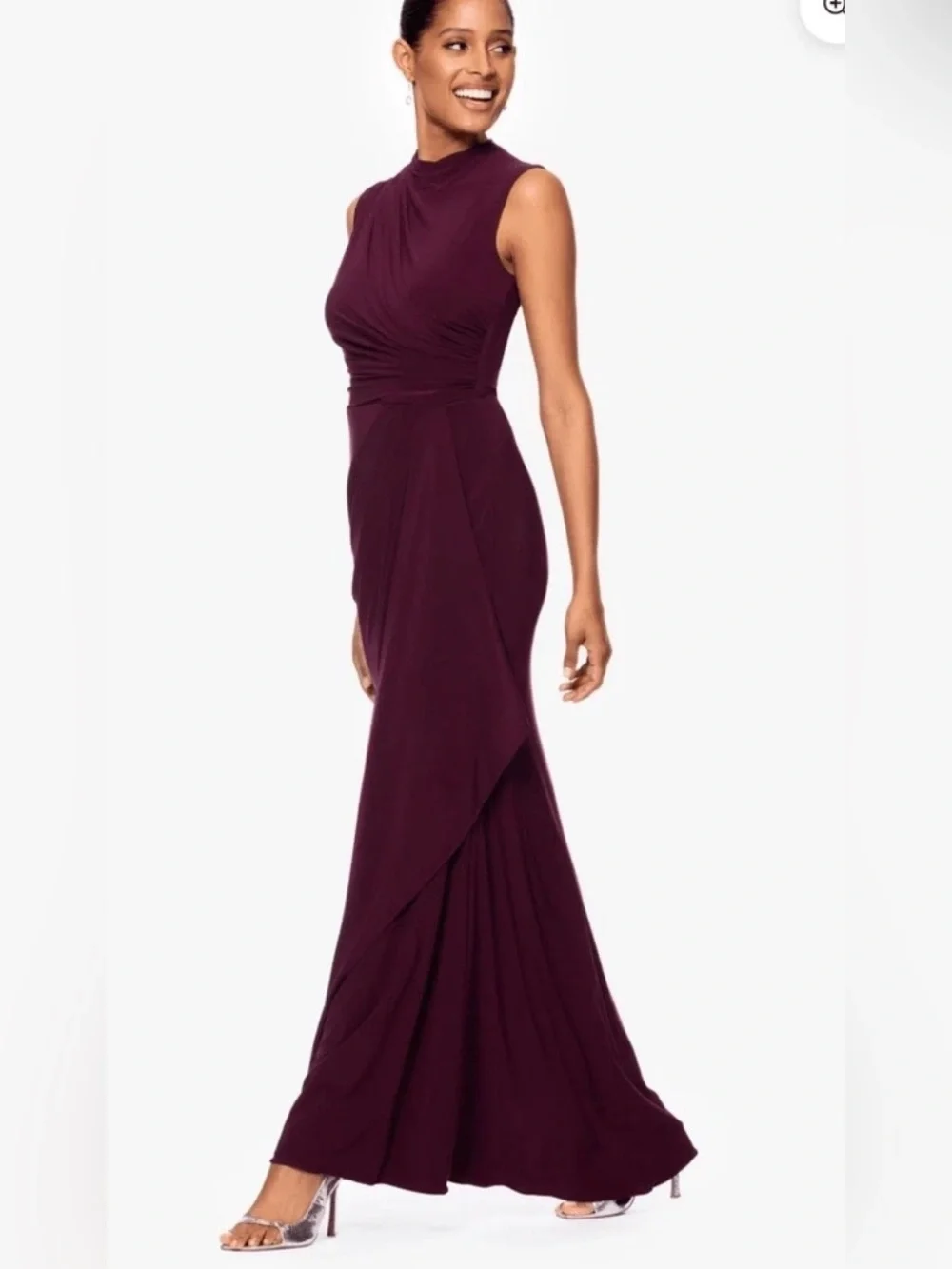 Betsy Adam Burgundy Ruched Sleeveless Gown Formal Evening Dress USA Size 12